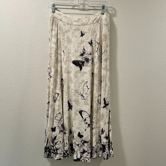 SOFT SURROUNDINGS "Spring Fever" Maxi Skirt Butterfly/Floral Ivory & Brown PL - Picture 3 of 11